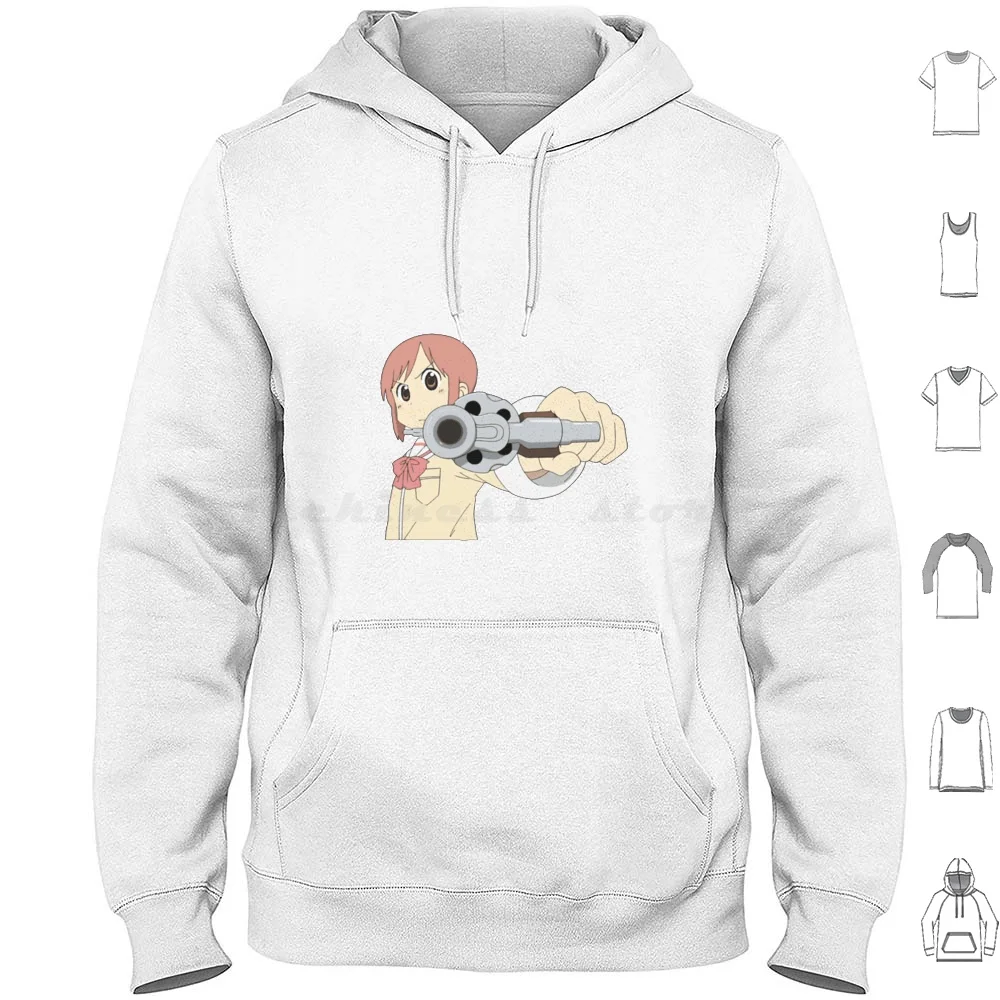 Nichijou-Misato con pistola sudaderas con capucha de manga larga Nichijou Yuukos Nezumi Sakamoto Nichijou Obk Obake Nichijou Raven Crow