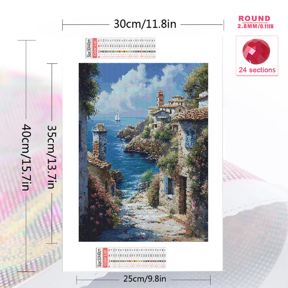AZQSD 5D Diy Diamond Painting Seaside Landscape Beach Full Round Drill 30X40cm Embroidery Home Decoration Cross Stitch