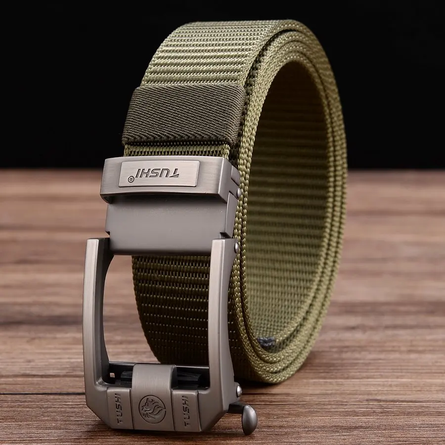 New Men's Vintage Belt Leather Strap Men's Belt Toothless Non-Porous Belt Automatic Buckle Casual Belt Nylon Belt