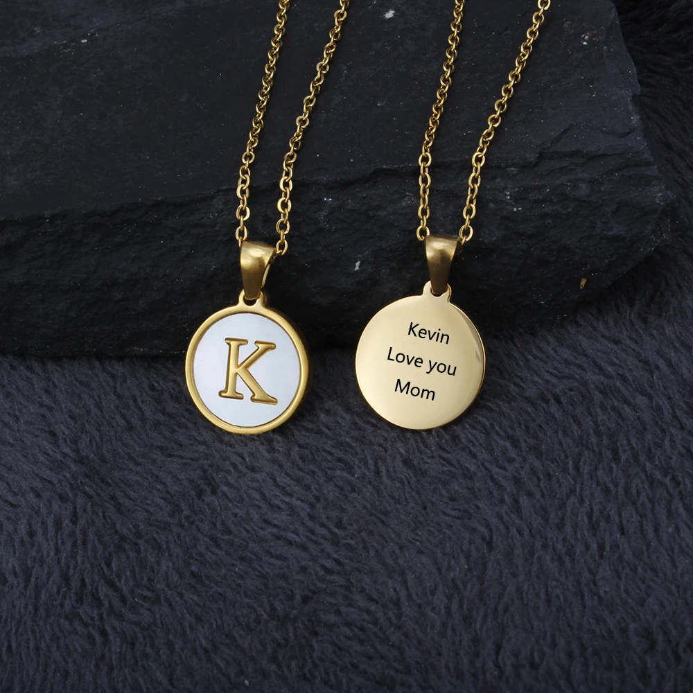 الظهر الشخصية نقش الأولي A-Z الأبجدية شل قلادة للأم النساء الفتيات لذيذ الذهب مطلي الفولاذ المقاوم للصدأ مجوهرات