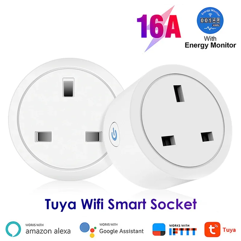 

WiFi Smart Plug Tuya 16A UK Smart Socket With Power Energy Monitering Timing Function Outlet Voice Control Via Alexa Google Home