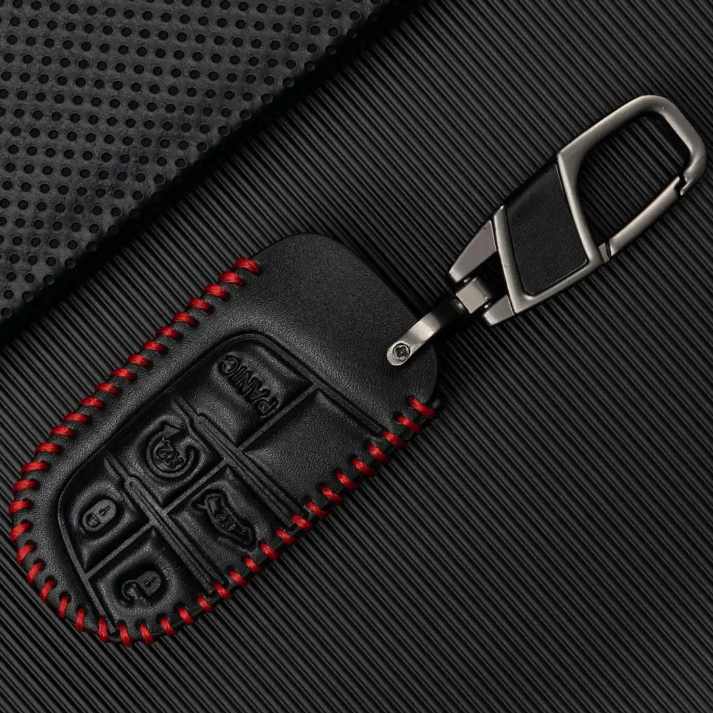For Jeep Grand Cherokee Compass Dodge Charger Chrysler 200 300 300C Remote Key Cover Case Protect Key Chain Ring PU Leather Auto view 4