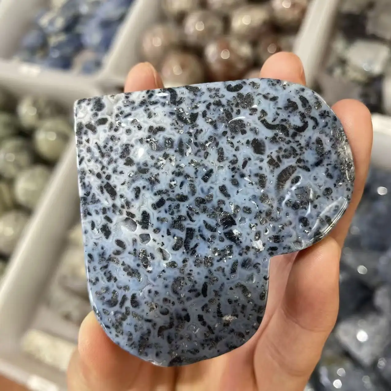 Natural Blue Agate Crystal Quartz Heart, For Healing Energy, Home Decoration, Demagnetization Divination, Purification Meditatio