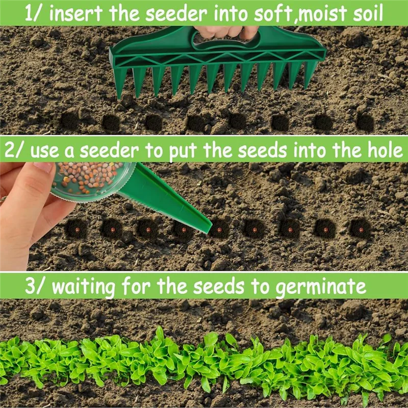 Zestaw dozowników nasion do siewu, 12 otworów do sadzenia nasion w glebie i podkładka dystansowa do sadzenia nasion z 24 szt. etykiet na rośliny Trwałe