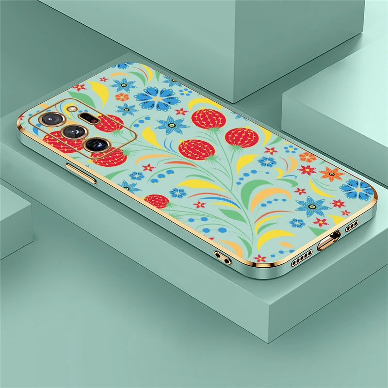 For Samsung Galaxy Note 10 Lite 10 Plus 9 8 20 Ultra Retro Flowers Painting Phone Case Luxury Plating Shockproof Soft Cover