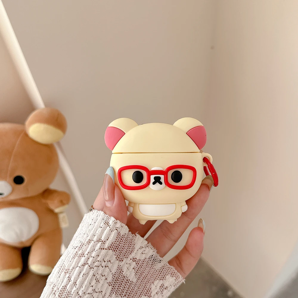 3D Cute Cartoon Rilakkuma Bear Earphone Case For Airpods 5 1 2 3 4 Pro 2 3 Wireless Bluetooth Headset Protective Hard Cover