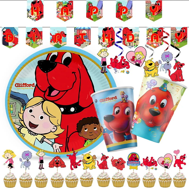 Red Dog Clifford Theme Birthday Party Disposable Tableware Paper Cups Plates Banner Balloons Tablecloth Baby Shower Supplies