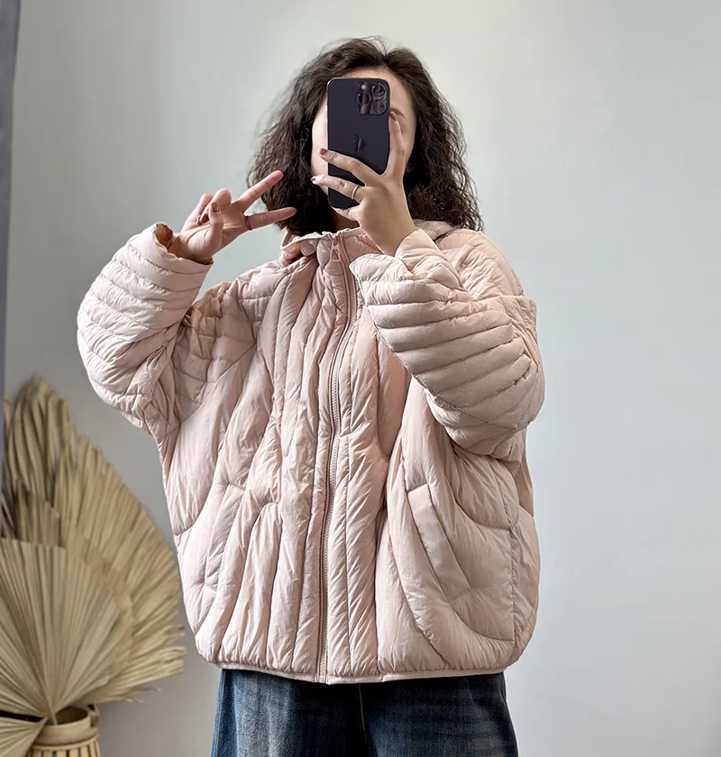Schinteon Women Ultralight 90% White Duck Down Jacket Over Size Loose Casual Autumn Winter Outwear Vintage Coat Hood 2026 New