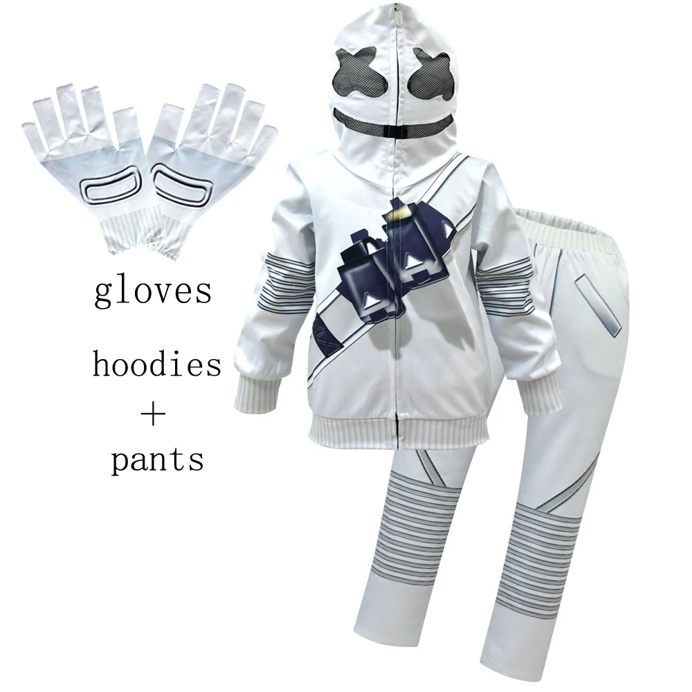 Halloween Cosplay Marshmello DJ disfraz niños sudaderas con capucha pantalones conjunto chico niños carnaval DJ música fiesta trajes niños regalos de navidad