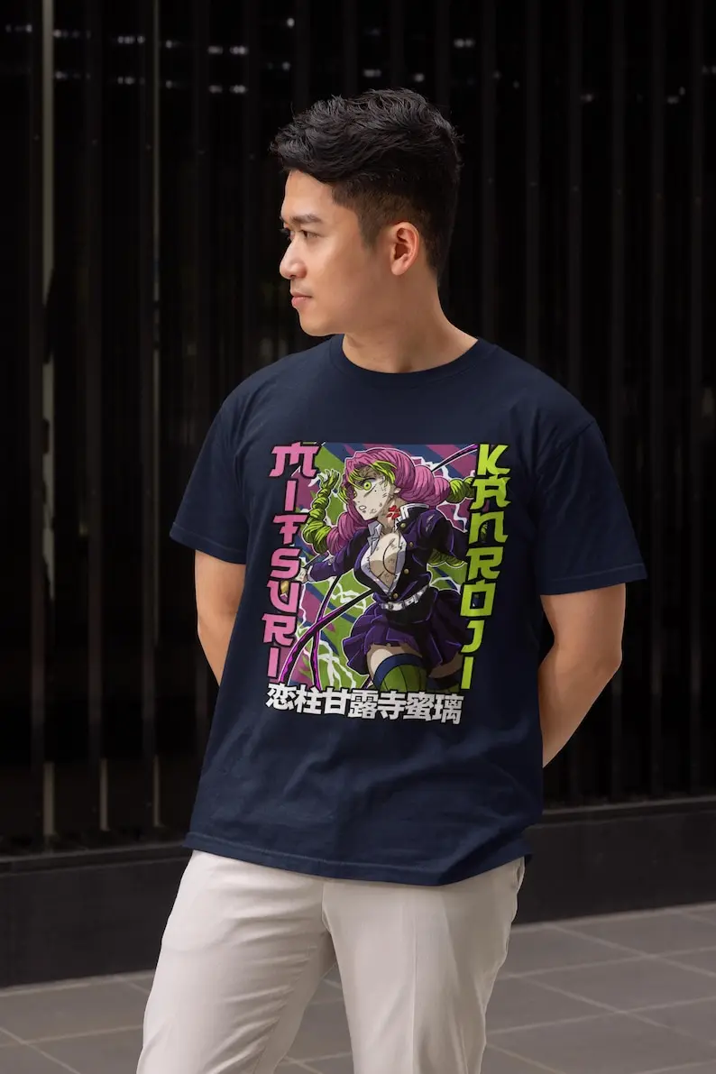 Elegant Demon Hunter Graphic Unisex T-shirt - Japanese Manga Print, Anime Character Design, Graceful Theme, Unique Japanese Fash