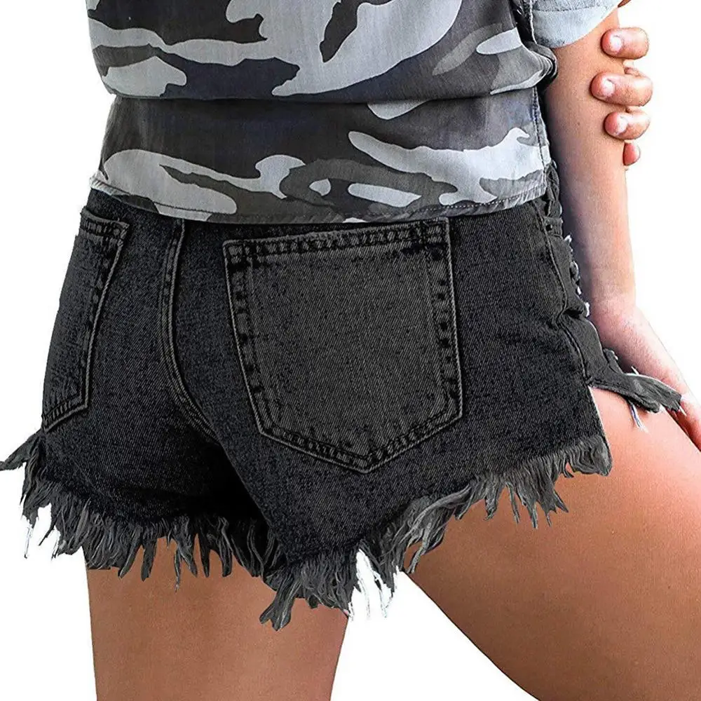 Shorts en denim taille haute pour femmes, vêtements d'été pour femmes, franges effilochées, jeans déchirés, shorts chauds avec poches