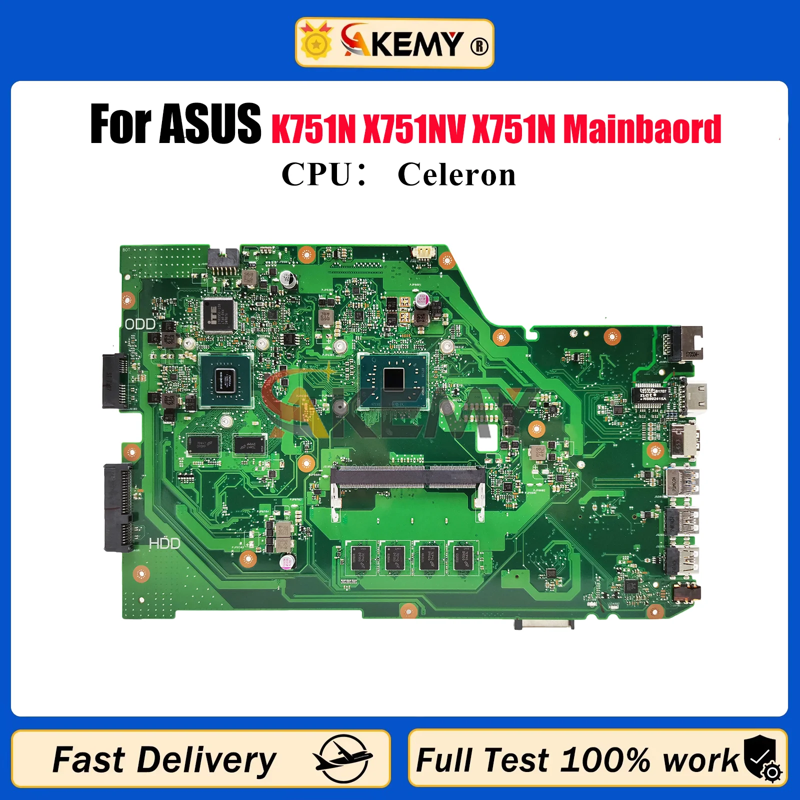 

X751NV Laptop Motherboard For ASUS VivoBook X751N K751N X751NV X751NC Notebook Mainboard With Celeron CPU tests OK fast shipping
