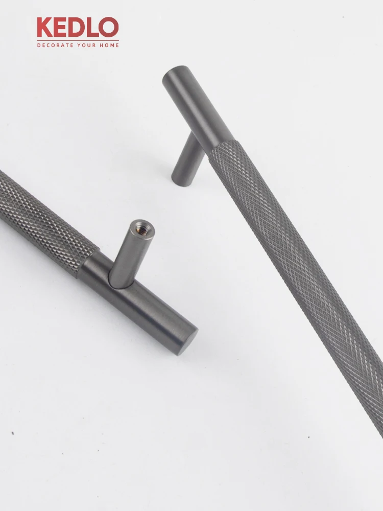 KEDLO Massiver Messinggriff im Luxus-Look mit Rändelung, Gunmetal-Finish, für Schrank, Garderobe, Küche und Schubladen – Detail 5
