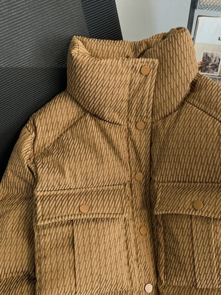 

Stand Collar Parkas Women Winter Clothes Wind-Proof Korean Fashion Brown Thicken Warm Baggy Girlish Temper Big Pockets Vintage