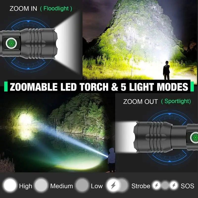 Outdoor Strong Light Flashlight Multi functional Zoom Portable Charging Flashlight Super Bright Long Range Shooting Flashlight