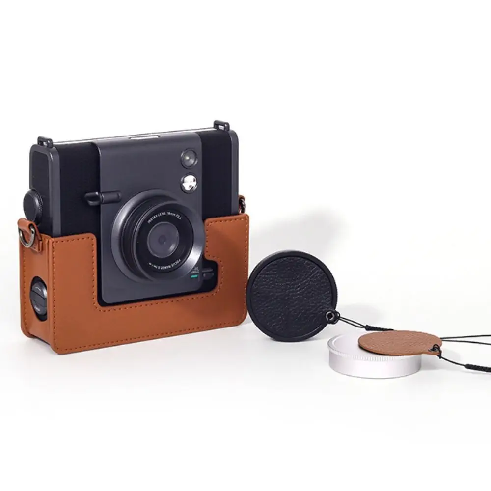 Anti-Scratch Lens Cap Anti-lost Dustproof Instant Camera Lens Cover Genuine Leather with Lanyard for Fujifilm Instax WIDE EVO