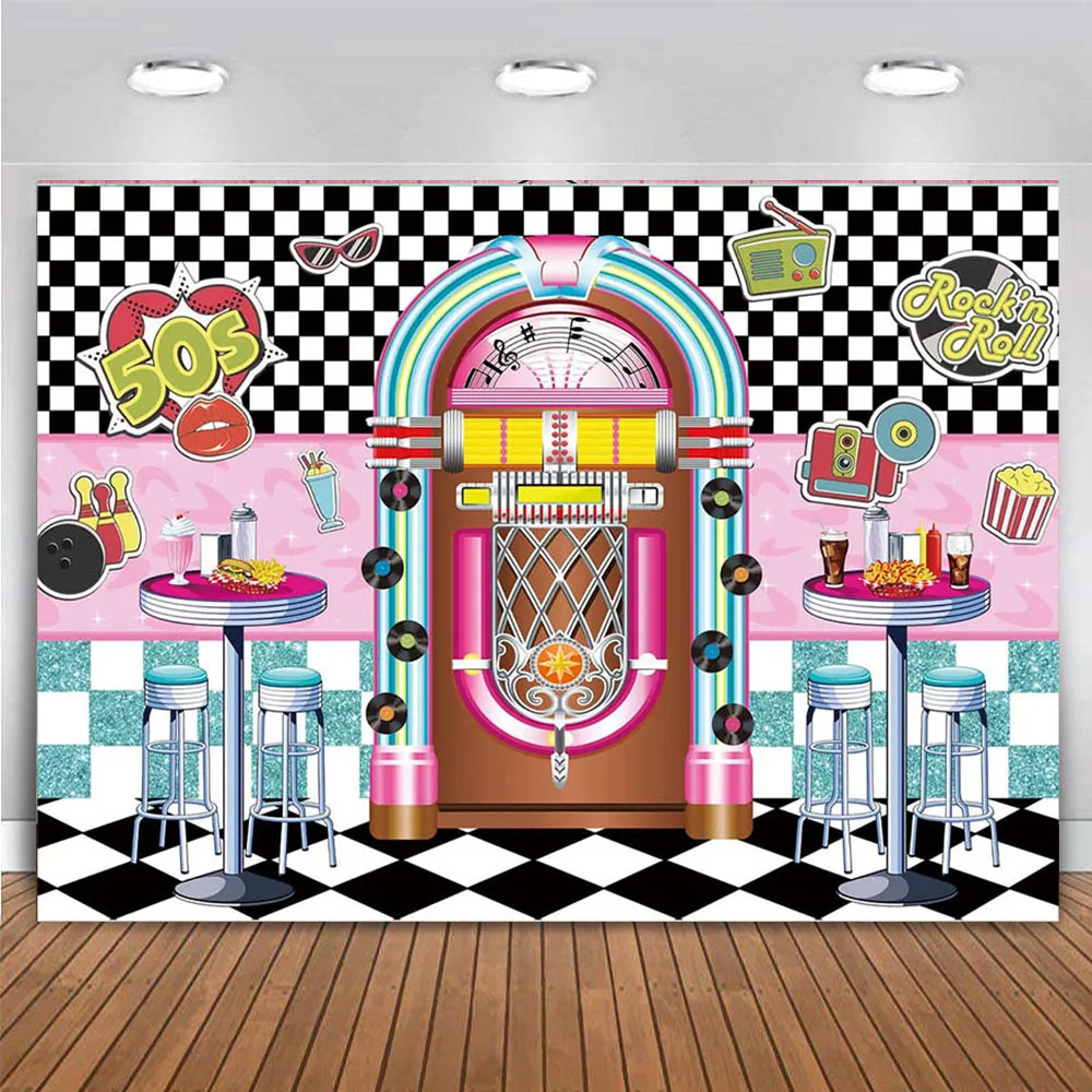 

Retro 50's Backdrop Rock and Roll Hop Party Decoration Banner Back to 1950s Shop Photo 50s 60s Diner Restaurant Disco Background