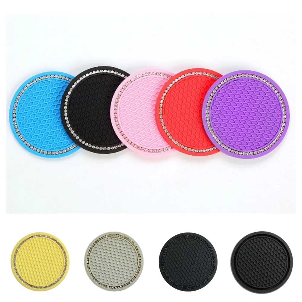 Car Accessories Anti-Slip Bling Car Coasters PVC Sift-Proof Beverage Coaster Diamante Crystal 7cm 2.76inch Cup Mats