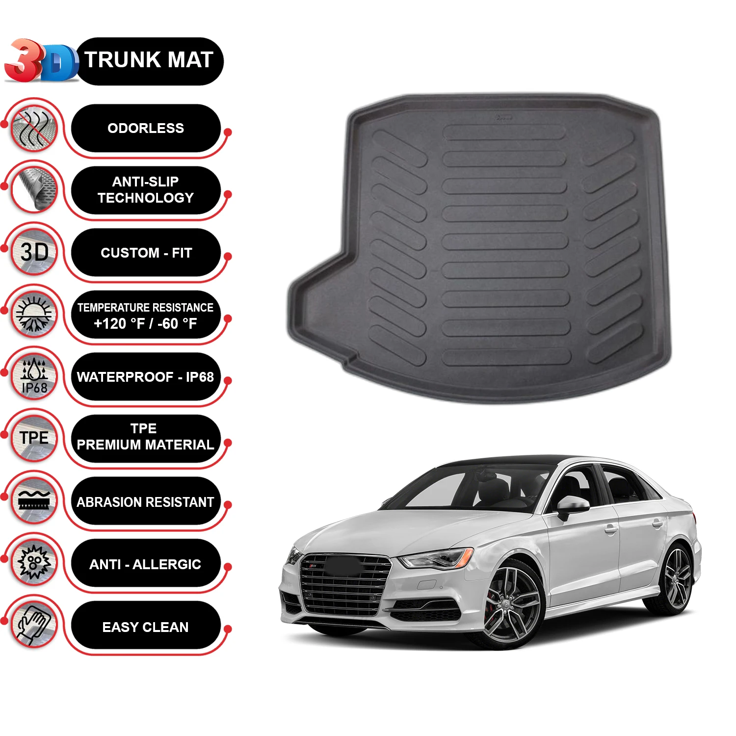 Audi A3 Sedan 2013-2020 Cargo Liner Rear Trunk Floor Mat