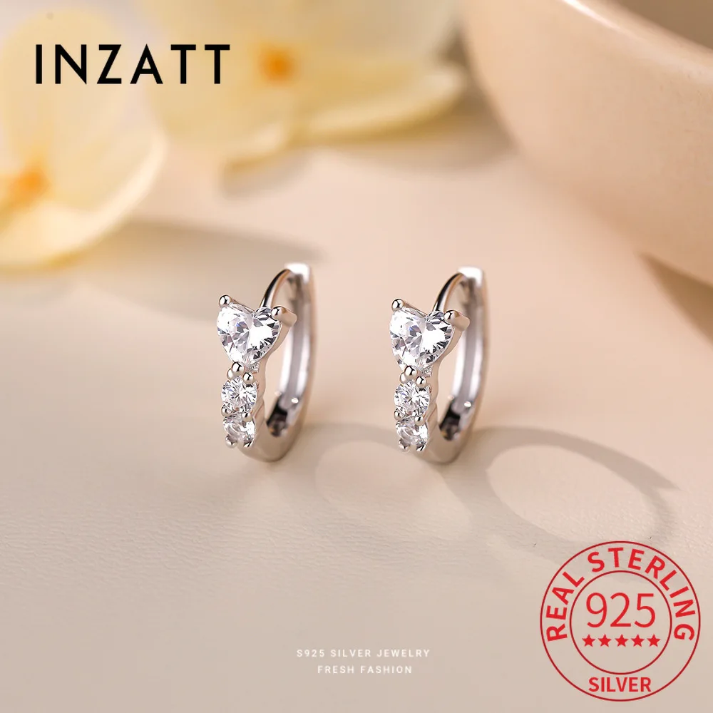 

INZATT настоящее серебро 925 пробы с цирконием в форме сердца, круглые серьги-гвоздики для женщин, вечерние милые изящные ювелирные изделия, геометрические аксессуары