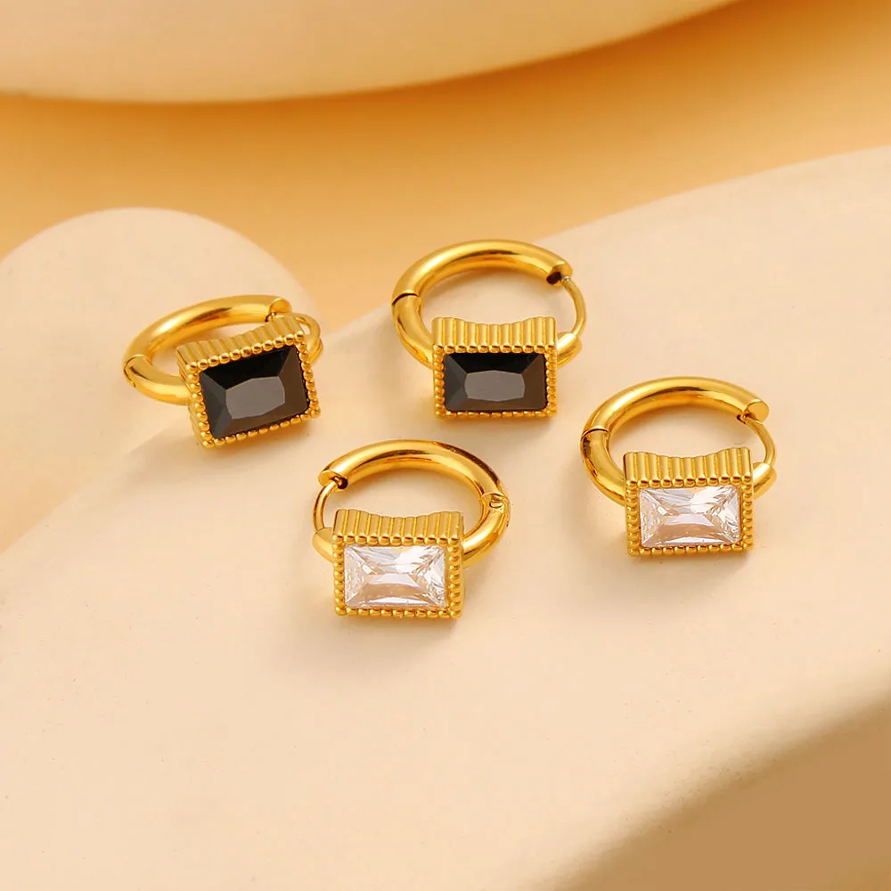 

DIY accessories Fashion niche design square zircon ear buckle stainless steel 18K gold earrings simple high-end temperament earr