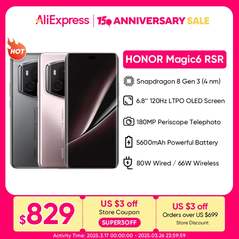 HONOR Magic 6 RSR, 24GB+1TB, 6.8” OLED Screen, 5G Smartphone, Dual SIM, 50MP Camera, Fast Charging, Android Phone