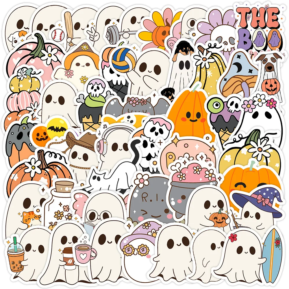 

10/30/50PCS Halloween Cartoon Cute Funny Ghost Pumpkin Head Graffiti Sticker Creative Decorative Pencil Case Notebook Water Cup