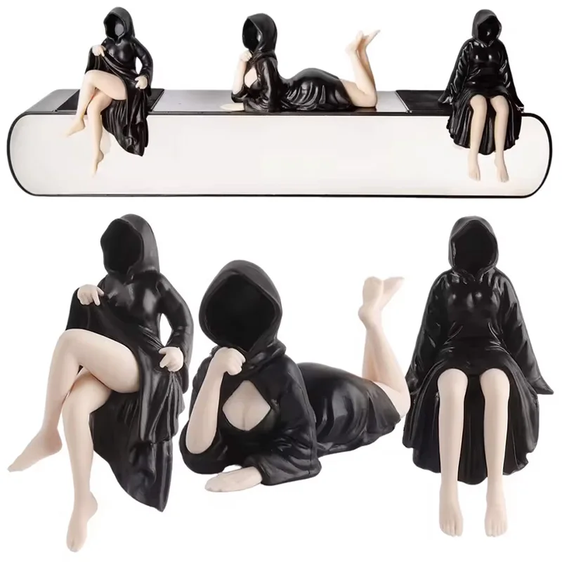 3 pçs/set anime figura gótico preto robusto menina figura misteriosa estátua rainha estatueta ornamento fantasma escultura menino presente
