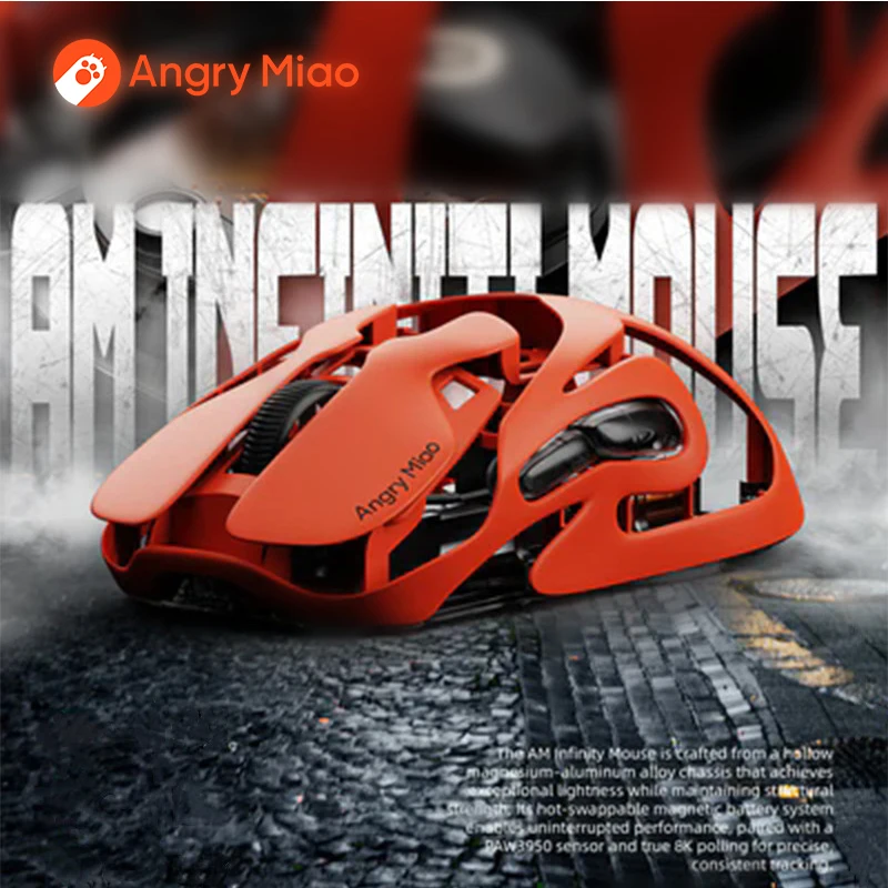 

Angry Miao Infinity Gaming Wireless Mouse Hot-Swappable PAW3950 Dual 8K Wired Tri-Mode Mirror Shadow