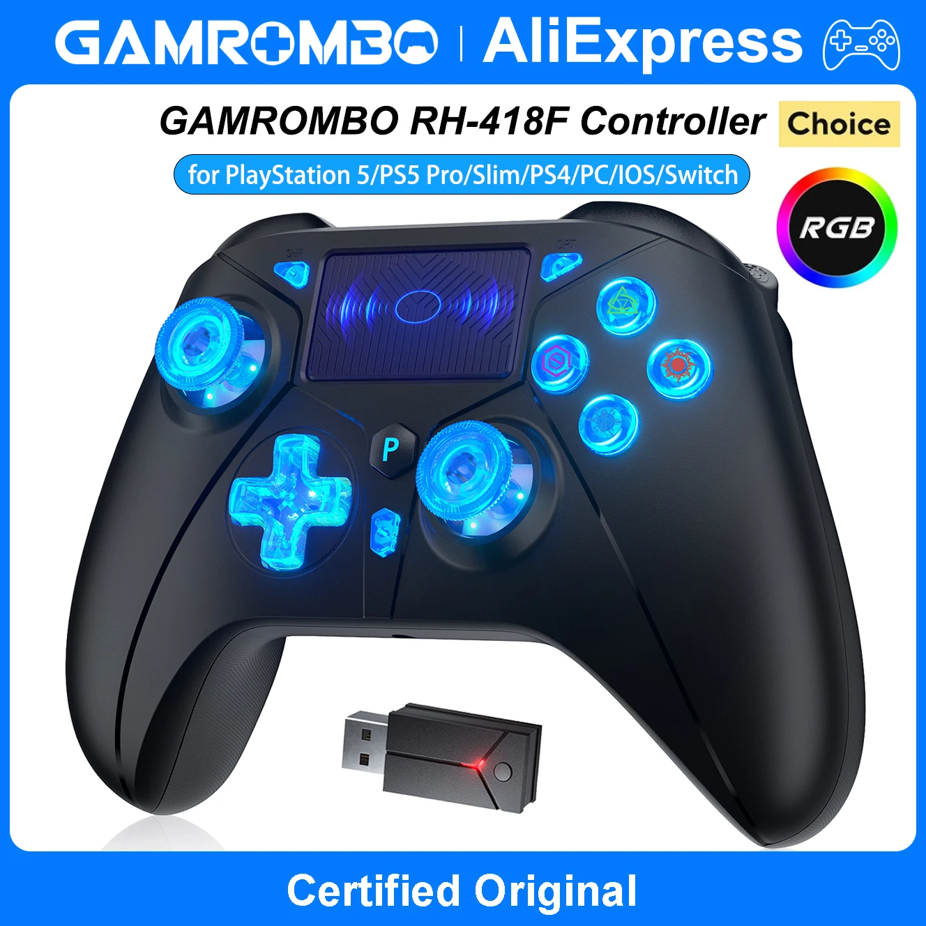 플레이스테이션 5 PS5/PS4/PC/iOS/스위치용 컨트롤러, RGB 무선 게임패드 홀 리니어 트리거 듀얼 모터 터보 리모트 게임 컨트롤러