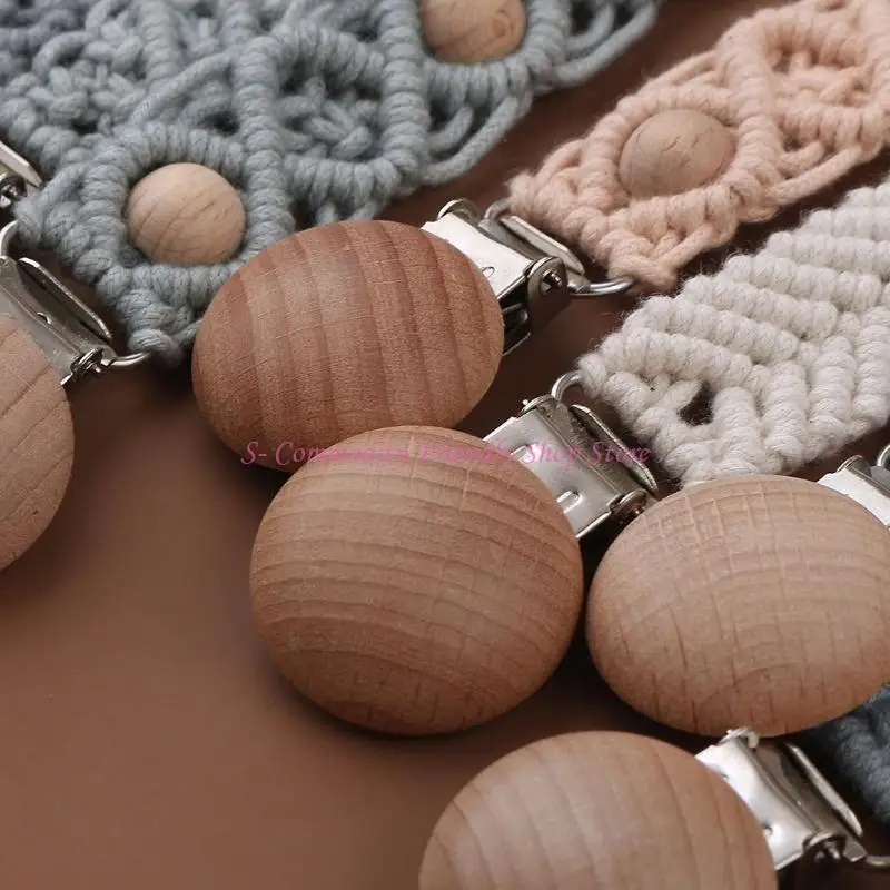

85AE Baby Pacifier Clips Woven Cotton Handmade Crochet Rope Pacifier Chain Infant Nipple Soother Chain Clips Dummy Holder