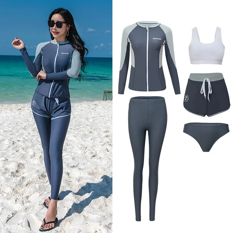 

Women's 5pcs/set s Rash Guards Sun Protection Long Sleeve Shirts+Boyshorts+Leggins Quick Dry Hiking Swimming Yoga Bathing Suits