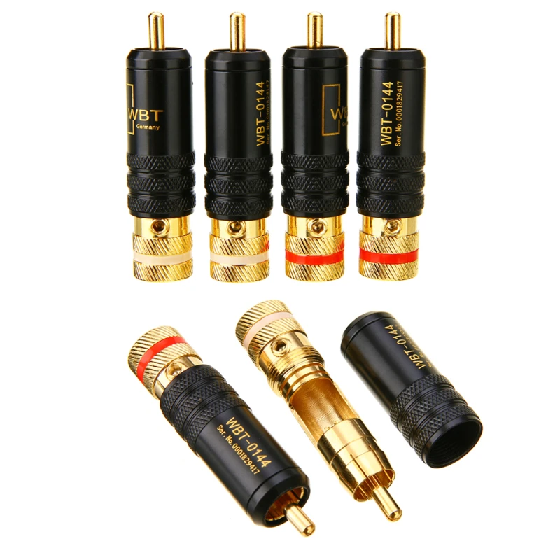 4Pcs Gold Plated RCA Plug Soldering HiFi Audio Audio Video Adapter DIY Signal Line Connector