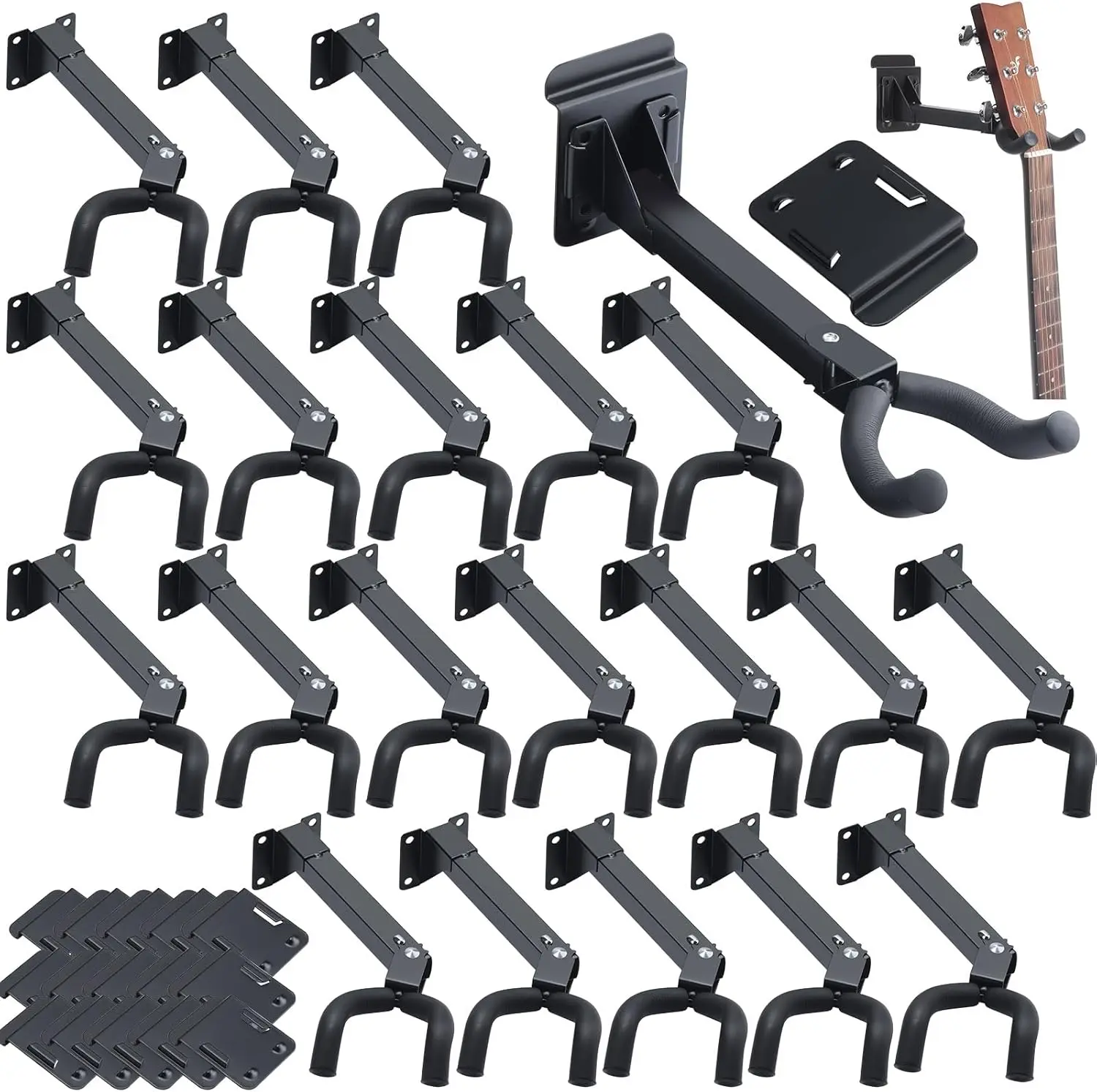 

20 Pcs Guitar Hanger Wall Mount Guitar Hangers Holders with Slat Adapter 180° Adjustable Black Guitar Hook Stand Guitar Wall M