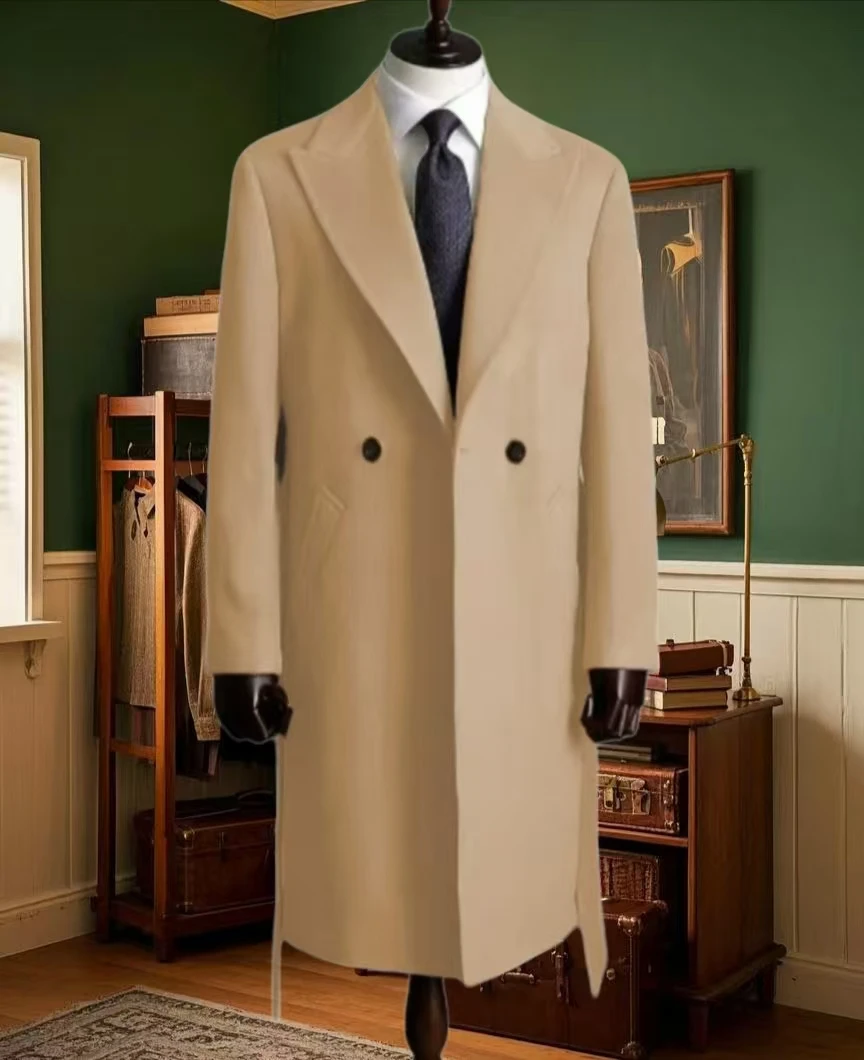 

Men's Trench Coat Peaked Lapel Slim Fit Advanced Customization Banquet Coat Jacket Men's Coats