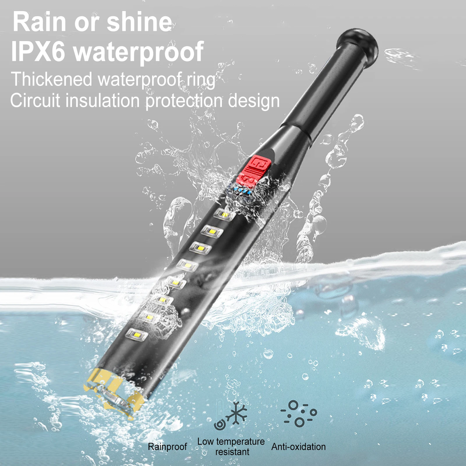 Baseball Bat LED Flashlight 4 Modes Waterproof Power Super Bright Baton Torch Built-in Battery Rechargeable Tactical Lamp