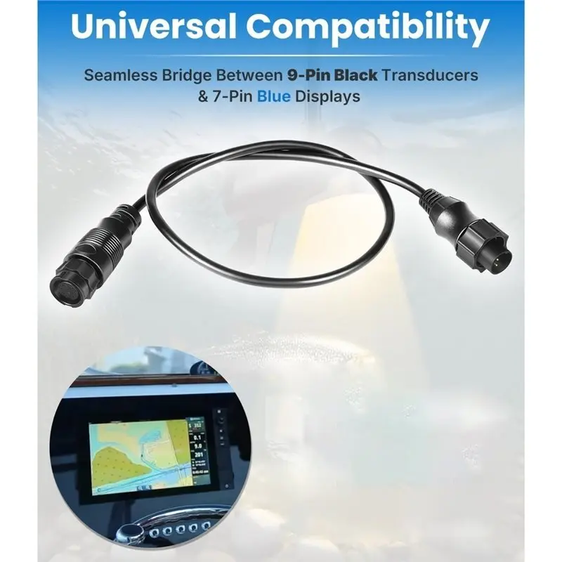 Black 9-Pin To 7-Pin Transducer Adapter Cable(000-13977-001) For Lowrance For HDS Gen2 Touch, Gen3 Elite HDI& Simrad NSS Evo2
