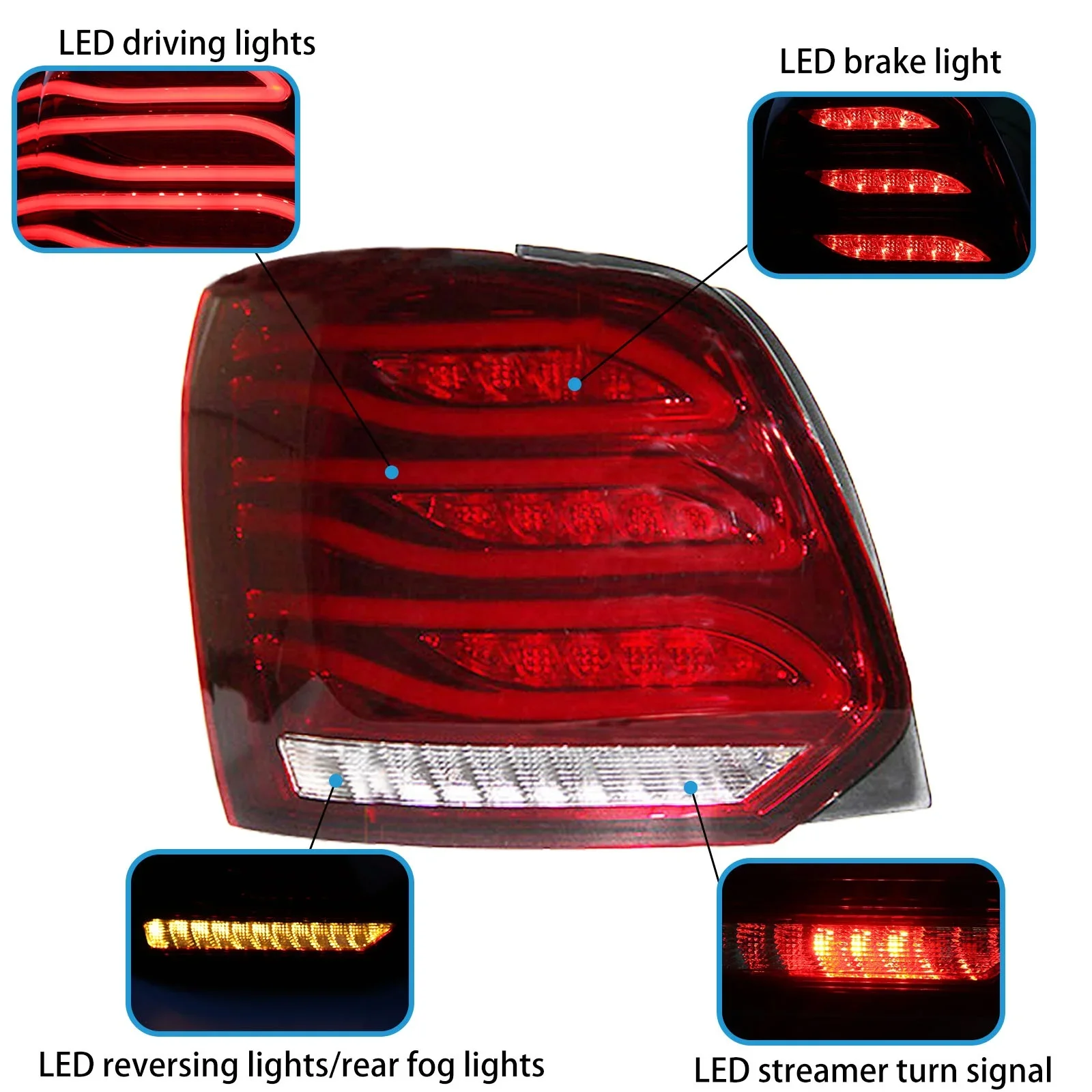 Car tail lamp for VW polo taillights 2011-2017 for polo LED Tail Lamp Turn Signal Brake Reverse LED lightLED