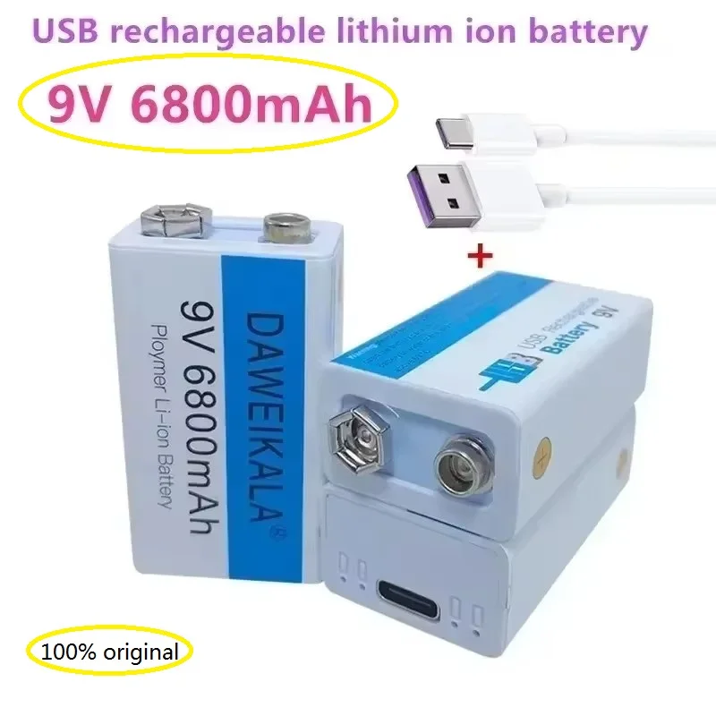 

9 В литий-ионный аккумулятор 6800 мАч, аккумулятор micro USB для мультиметра, микрофона, игрушки + USB-кабель для зарядки