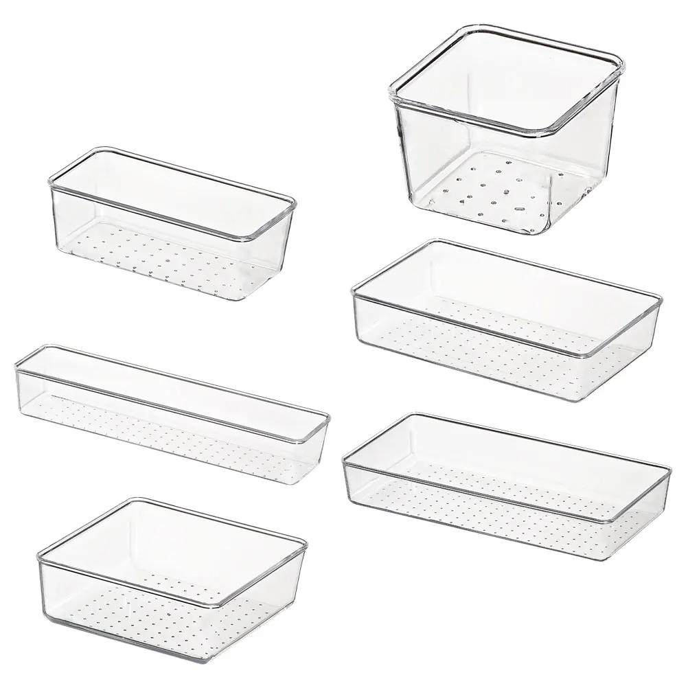 6Pcs Transparent Drawer Storage Boxes Multipurpose Organizer Household Sundries Storage Container Tableware Holder