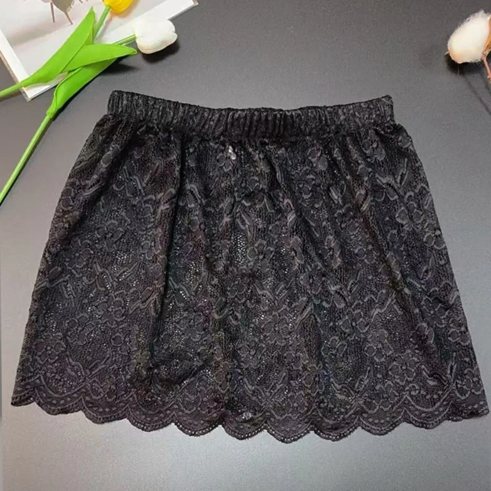Trendy Lace Trim Fart Curtain for Women Flower Embroidery Pretty Mini Skirt Y2K Versatile Hip Curtain Trousers Decoration