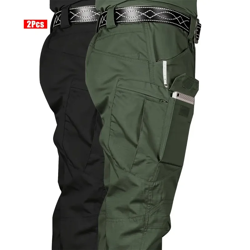 

[2pcs Tactical Cargo Pants]Multi-Pocket,Cargo Pants Outdoor Casual Workers' Trouser Spring and Autumn Season Without Belt