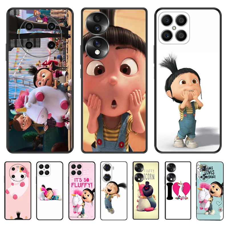 Czarne miękkie etui na telefon Honor Magic5 Pro X7b X8b X9b X6 X7 X8 X9 A 90 70 My Fluffy Unicorn Agnes Pixel 6 7 8 6a 7a 8a Cover