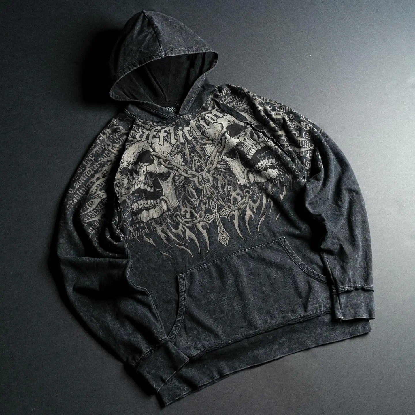 

Y2K New Washed Hoodie American Retro Skull Print Pullover Shirt Men's High Street Hip Hop Harajuku Gothic Punk Loose Sweatshirt