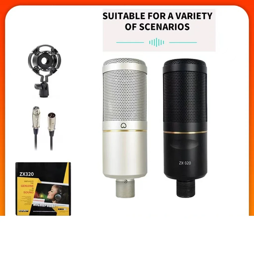 

ZX320 High Sound Quality 48V Microphone Space Line Dual Card Line Capacitor Microphone Studio Sound Card Live Plug and Play mic