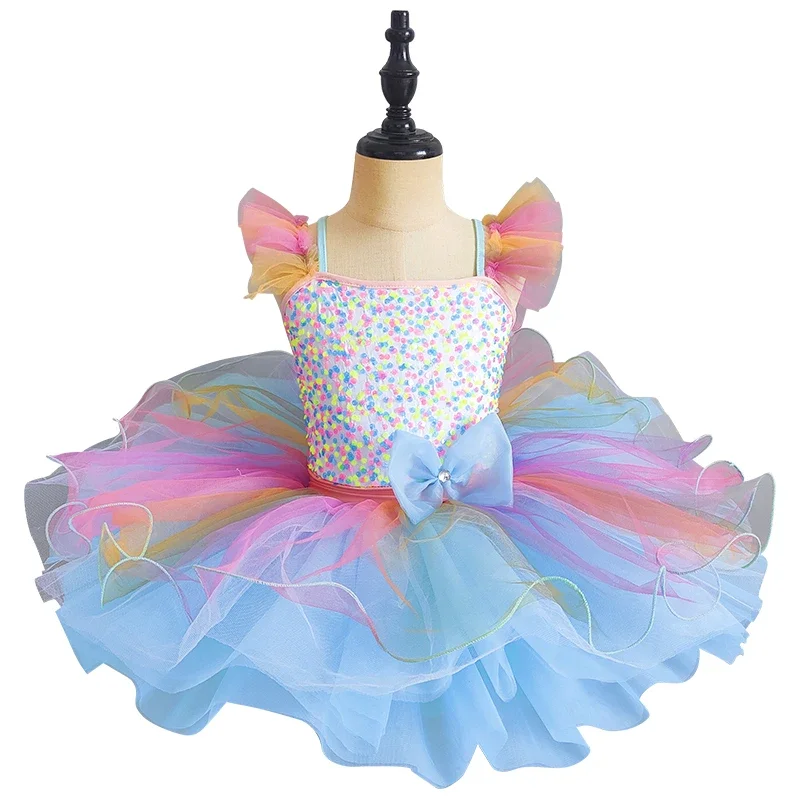 Vestido de Ballet para niñas, tutú de baile de Color arcoíris, leotardo de gimnasia, Ropa de baile de bailarina, disfraz de actuación moderno para niños