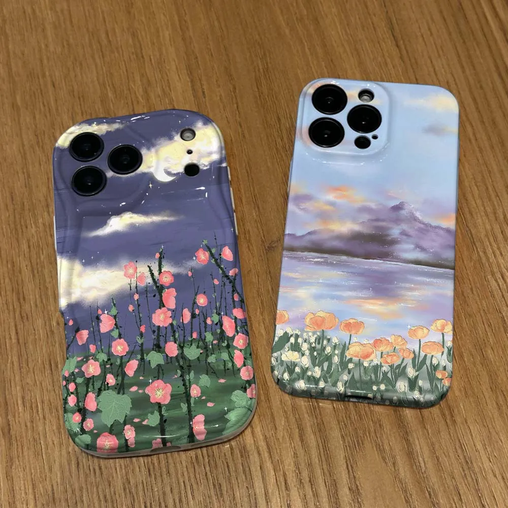 

Oil Painting Flower Art For Apple iPhone 17 16 15 14 13 12 11 X XS XR Air Pro Max Plus Mini Feilin Wave Oil Shell Cover