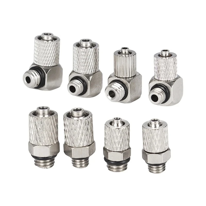 Tuyau pneumatique à filetage mâle PL6M5, M3, M5, M6-Tube, coude 4mm, 6mm, tuyau d'air, raccord rapide, mini connecteur, laiton nickelé, 5 pièces