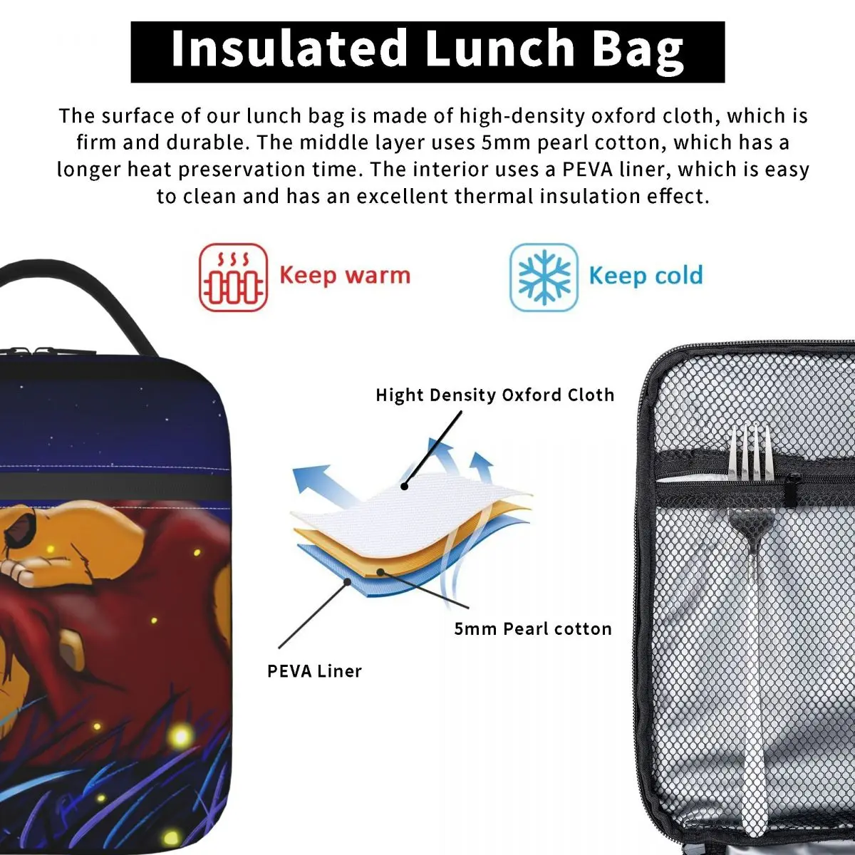 حقيبة غداء معزولة من Lion King حقيبة حرارية   حاوية الوجبات سيمبا كارتون مانعة للتسرب، صندوق غداء للفتيات والأولاد والسفر الجامعي