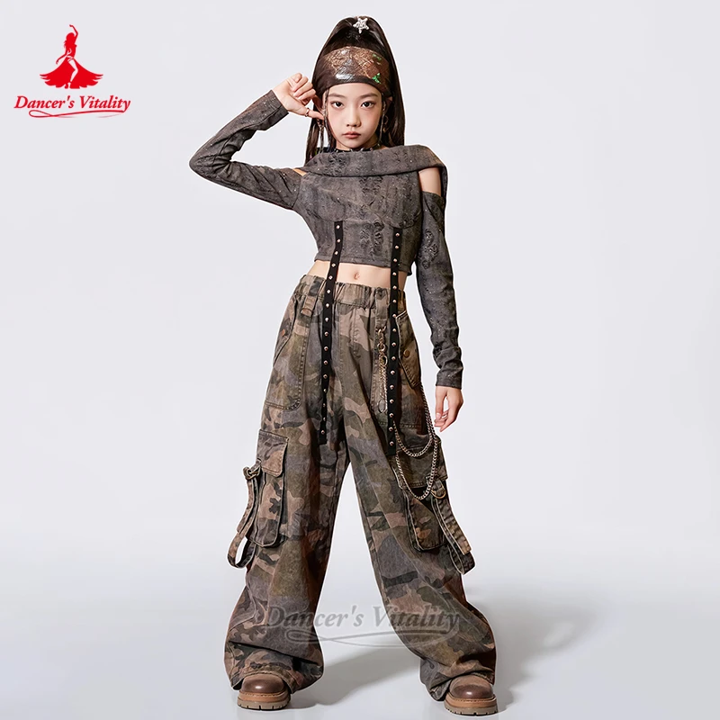 청소년 스트리트 댄스 트레이닝&퍼포먼스 2피스 세트 댄서의 활력 어린이 케이팝 재즈 그룹 연습복 소녀용